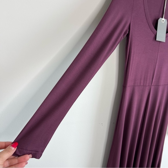 NWT Aritzia Wilfred Burgundy Long Sleeve Midi Scoop neck A line Dress size xs - Picture 4 of 6